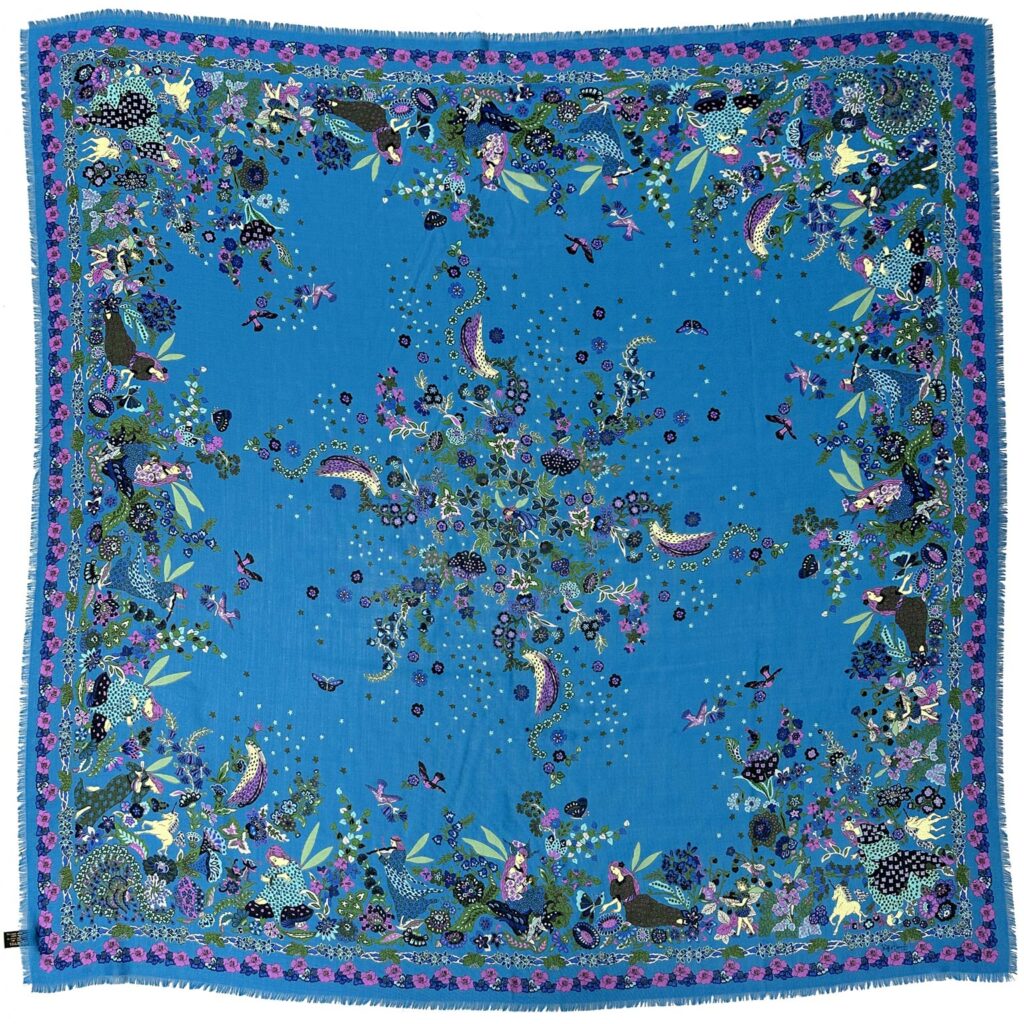 Hidden People wool&silk Peacock Blue Wolff et Descourtis