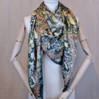 FEUX D'ART DARK GREEN&GOLD SILK SATIN WRAP