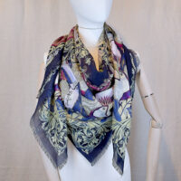 TOUCANS BLUE ALMOST BLACK&OLIVE WOOL&SILK WRAP