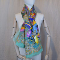 TOUCANS MINT&BEIGE WOOL&SILK WRAP