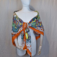 TOUCANS ORANGE&WHITE WOOL&SILK WRAP